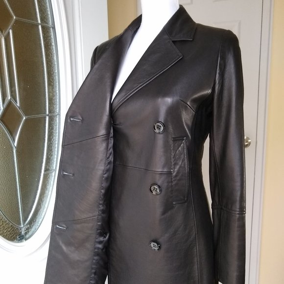 GENUINE Leather Double Breasted Jacket Blazer Coat - Picture 6 of 15